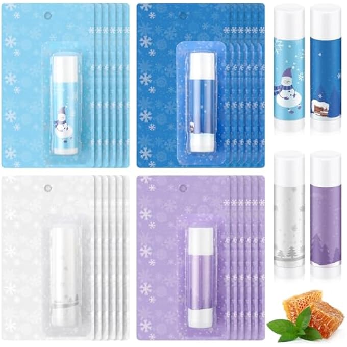 Heigble 24 PCS WINTER SNOWFLAKE LIP BALMS GIFTS BULK HONEY FLAVORED MOISTURIZING NOURISHING LIP BALM APPRECIATION GIFT SNOWMAN PARTY SUPPLIES FOR WINTER HOLIDAY ADULT EMPLOYEE TEACHER BIRTHDAY - Image 1